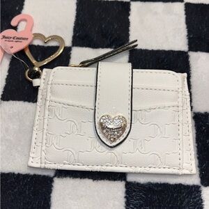 Juicy Couture White Card Holder Key Case with Gold Heart Accent